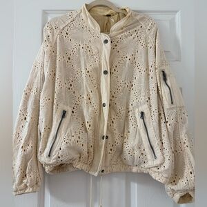 Free People Women’s Ivory Eyelet Bomber Jacket